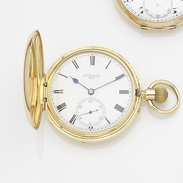 Aldred & Son, Great Yarmouth. An 18k keyless wind full hunter pocket watch Ref:6726, Case No.373, Movement No.240083, Birmingham Hallmark for 1900
