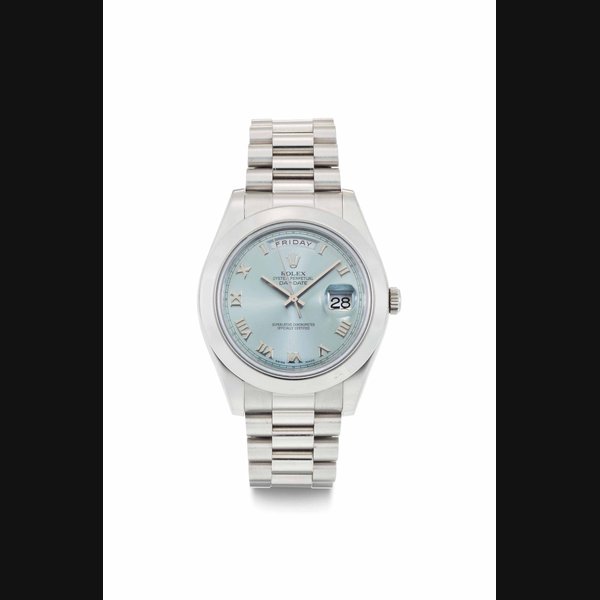 Rolex. A Fine and Heavy Platinum Automatic Wristwatch with Day, Date, Center Seconds, and Bracelet SIGNED ROLEX, OYSTER PERPETUAL, DAY-DATE II, REF. 218206, CASE NO. G003936, CIRCA 2010