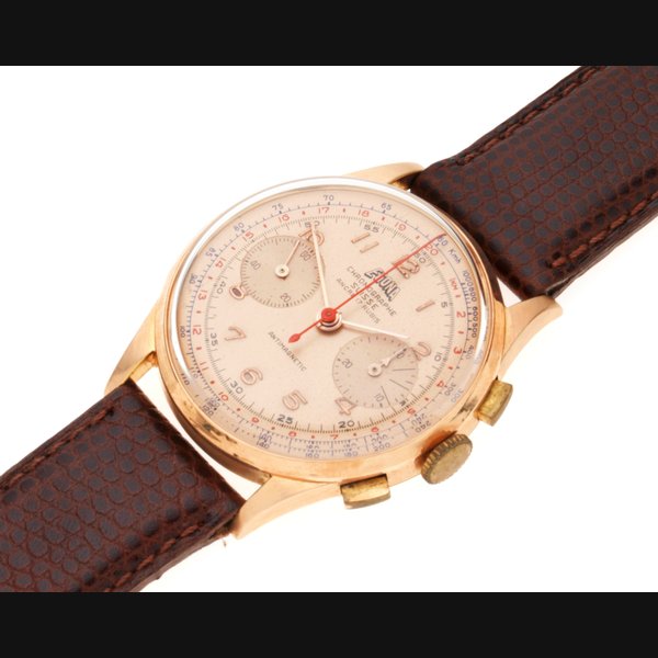 Chronographe Suisse Egona. An 18K rose gold manual wind chronograph wristwatch