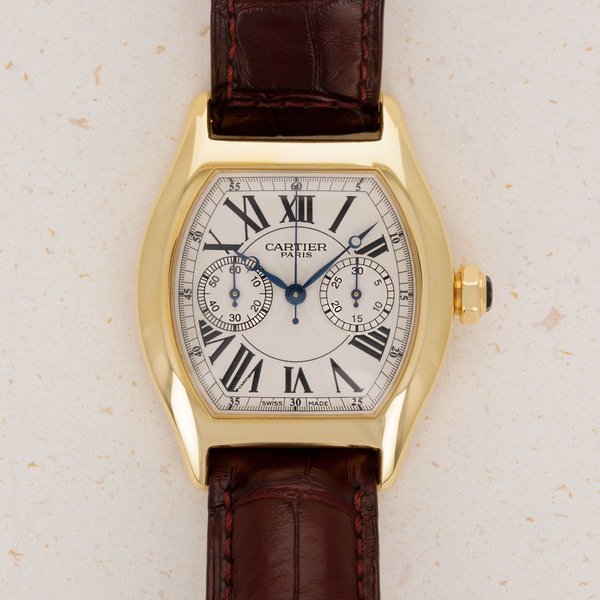 Cartier Cartier Tortue Monopoussoir Chronograph CPCP 2356 18k YG Box an Papers