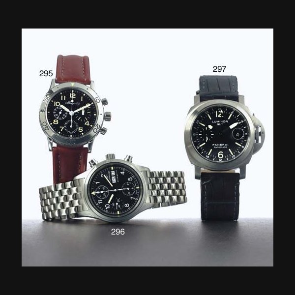PANERAI. AN OVERSIZED TITANIUM CUSHION AUTOMATIC DUAL TIME ZONE DIVER'S WRISTWATCH WITH DATE SIGNED OFFICINE PANERAI, FIRENZE, NO. E1797/3000, REF. OP 6555, CIRCA 2002