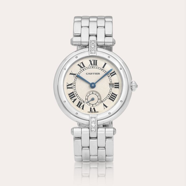 Cartier Panthère Vendôme  A white gold and diamond-set bracelet watch with date, Circa 1990  |卡地亞 | Panthère Vendôme | 白金鑲鑽石鏈帶腕錶，備日期顯示，約1990年製