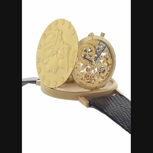 Vacheron Constantin Vacheron Constantin. An 18k Gold Twenty Dollar Coin Skeletonized Wristwatch SIGNED VACHERON CONSTANTIN, GENEVE, REF. 33059, MOVEMENT NO. 711'222, CASE NO. 558'687, MANUFACTURED IN 1982