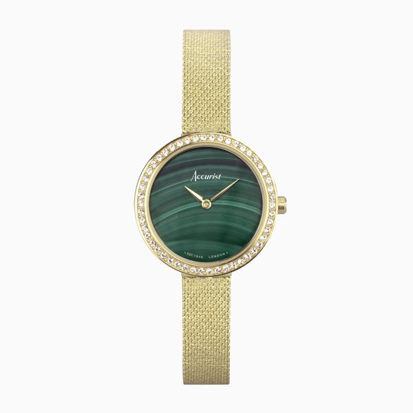 Accurist Jewellery Ladies Watch | Gold Case & Stainless Steel Bracelet with Green Malachite Dial | 28mm Ref. 78004