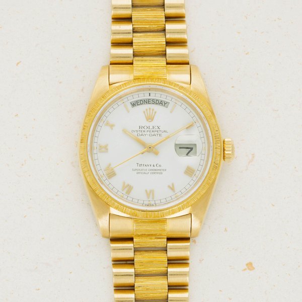 Patek Philippe Rolex Day-Date 18078 Bark Finish Yellow Gold Retailed by Tiffany & Co.