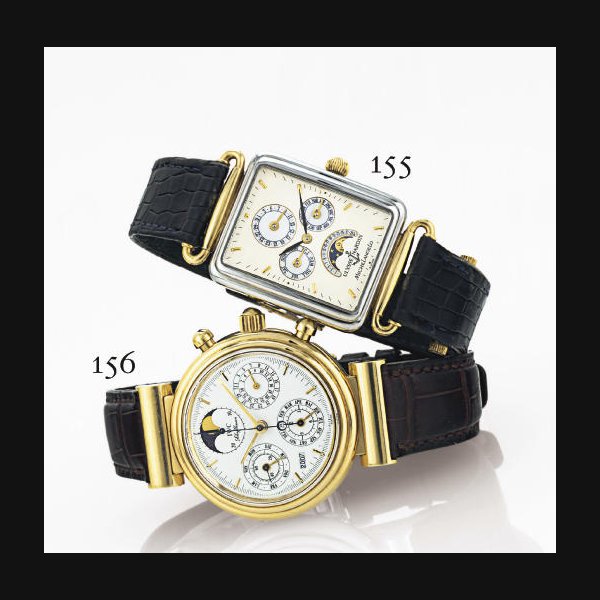 IWC. AN 18K GOLD AUTOMATIC PERPETUAL CALENDAR CHRONOGRAPH WRISTWATCH WITH MOON PHASES SIGNED IWC, SCHAFFHAUSEN, "DA VINCI", NO. 1831858, CIRCA 1990