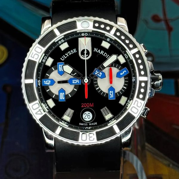Ulysse Nardin Maxi Marine Diver Chronograph 42 Steel / Black / Strap Ref. 8003-102-3/92