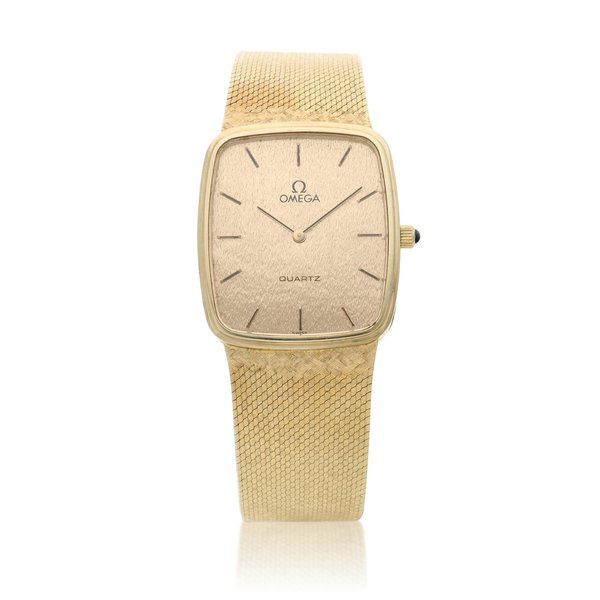 Omega De Ville, A yellow gold rectangular bracelet watch, Circa 1982