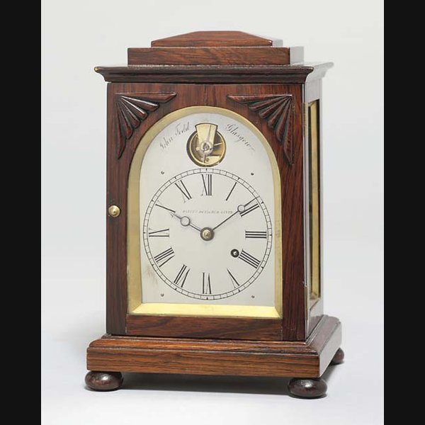 An unusual early Victorian Scottish rosewood four-glass library timepiece with patent detached lever escapement JOHN TODD, GLASGOW. WITH PRESENTATION INSCRIPTION DATED 1842