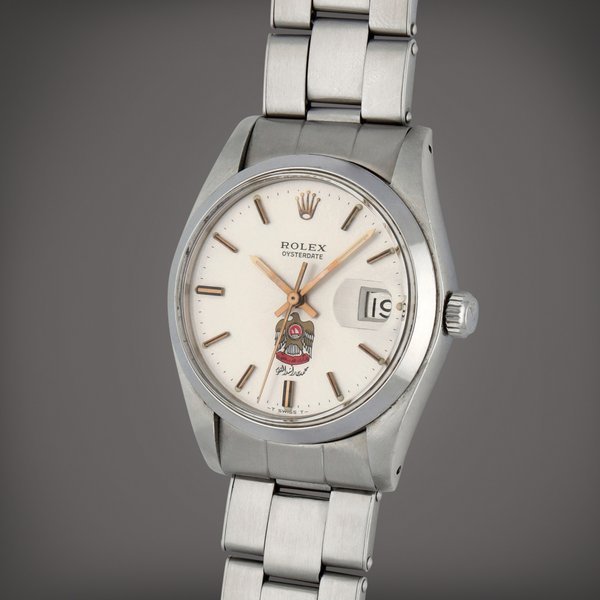 Rolex Oysterdate, Reference 6694 | A stainless steel wristwatch with date, bracelet and UAE Quraysh Hawk dial | Circa 1974 · 6694