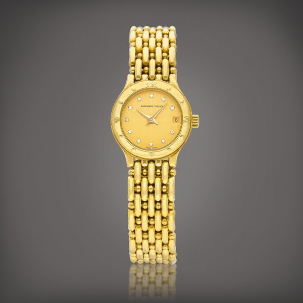 Audemars Piguet Meridian | A yellow gold and diamond-set bracelet watch with date, Circa 1982 | 愛彼 | Meridian | 黃金鑲鑽石鏈帶腕錶，備日期顯示，約1982年製