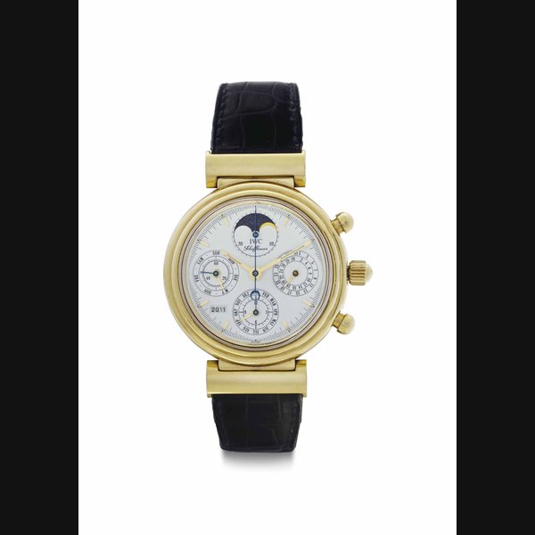 Iwc IWC. An 18k Gold Automatic Perpetual Calendar Chronograph Wristwatch with Moon Phases and Year Display SIGNED IWC, SCHAFFHAUSEN, DA VINCI MODEL, REF. 3750, NO. 2'837'456, CIRCA 2002, Price & Market Data