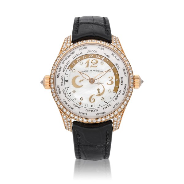Girard-Perregaux WW.TC, Ref. 49860 | A pink gold and diamond-set world time wristwatch with mother-of-pearl dial | Circa 2008 · 49860