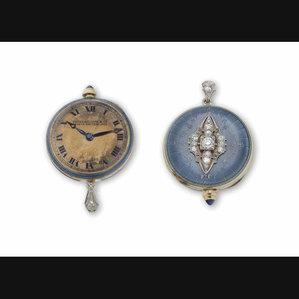 Patek Philippe. A Lady's 18k Gold, Enamel and Diamond-set Keyless Lever Pendant Watch SIGNED PATEK PHILIPPE & CO, GENEVA, MOVEMENT NO. 179'077, CASE NO. 400'715, MANUFACTURED IN 1913