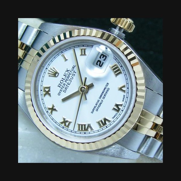 Rolex Rolex Lady-Datejust2004 Lady-Datejust 26 NOS STICKERS Boxes Papers White Roman Numeral Dial Fluted 79173
