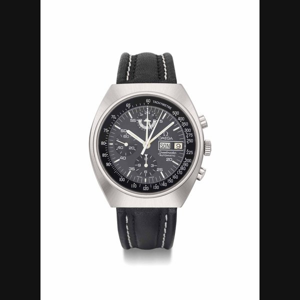 Omega Omega. A stainless steel tonneau-shaped automatic chronograph wristwatch with day, date and 24 hours indication SIGNED OMEGA, SPEEDMASTER, AUTOMATIC, REF. 176.0012, MOVEMENT NO. 48'168'664, MANUFACTURED IN 1985