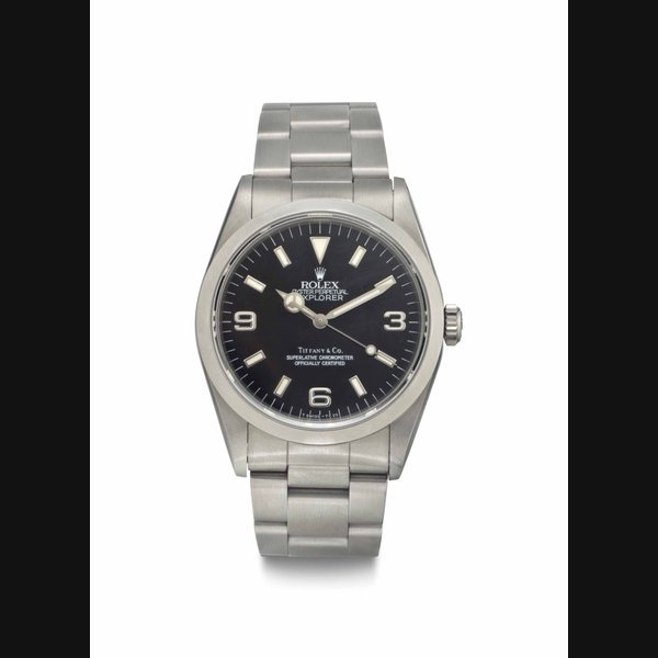 Rolex Rolex. A Fine and Rare Stainless Steel Automatic Wristwatch with Sweep Center Seconds SIGNED ROLEX, RETAILED BY TIFFANY & CO., OYSTER PERPETUAL, EXPLORER, REF. 14270, CASE NO. N328071, CIRCA 1992