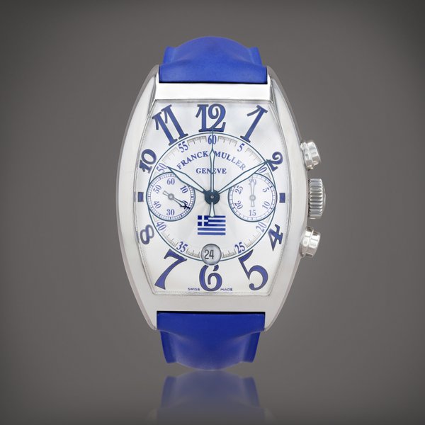 Franck Muller Curvex, Special Edition for Greece N°1, reference 8885 CC DT    Montre bracelet chronographe en acier avec date |  Stainless steel chronograph wristwatch with date    Vers 2008 |  Circa 2008