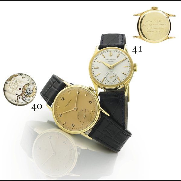 PATEK PHILIPPE. AN 18K GOLD WRISTWATCH SIGNED PATEK PHILIPPE, GENEVE, MOVEMENT NO. 965485, CASE NO. 302573, REF. 96, MANUFACTURED IN 1950