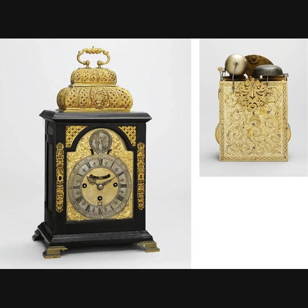  A Queen Anne ebonised and brass-mounted quarter-chiming eight day table clock WILLIAM KING, LONDON. CIRCA 1705