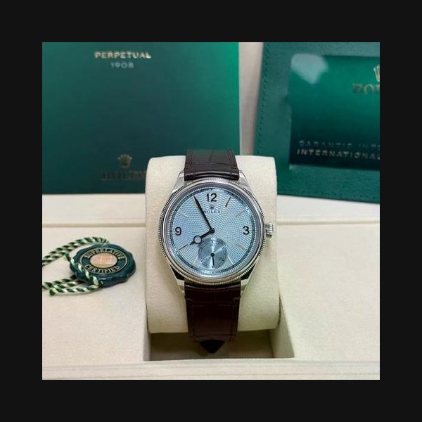 Rolex Rolex 1908Unworn 2026 Platinum Ice Blue Dial Brown Alligator Strap