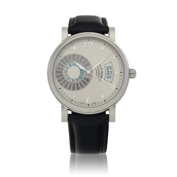 Jean-Mairet & Gillman Hora Mundi II Limited edition stainless steel time-zone wristwatch with date Circa 2005