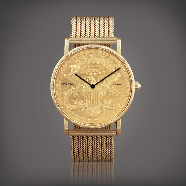 Corum Montre bracelet en or jaune pièce de vingt dollars | Yellow gold twenty dollars coin bracelet watch Vers 1990 | Circa 1990