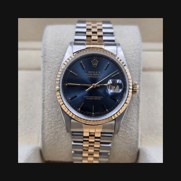 Rolex Datejust36 Datejust 36mm Blue Dial Two Tone Yellow Gold Jubilee 16233