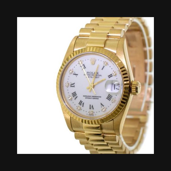 Rolex Datejust31mm Yellow Gold White Roman/Diamond Dial & Fluted Bezel 68278