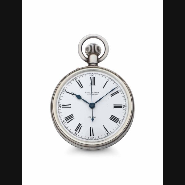 Ulysse Nardin. A Fine Silver Openface Keyless Lever Deck Chronometer with Guillaume Balance and Indirect Center Seconds SIGNED ULYSSE NARDIN, LOCLE, MOVEMENT NO. 124'174, CASE NO. 620'808, MANUFACTURED IN 1943