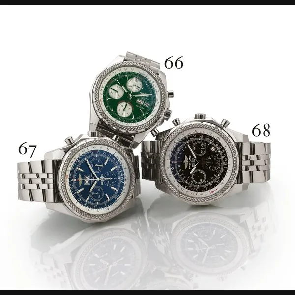BREITLING. A RARE OVERSIZED STAINLESS STEEL OCTAGONAL AUTOMATIC CHRONOGRAPH WRISTWATCH WITH DATE, SLIDE RULE AND BRACELET SIGNED BREITLING 1884, "BENTLEY 6.75". CASE NO. 729813, REF. A44362, CIRCA 2005