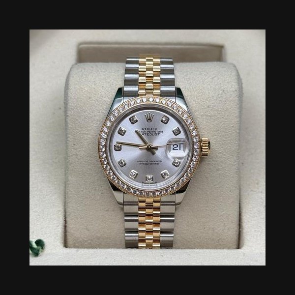 Rolex Rolex Lady-DatejustNEW 2026 Silver Diamond Dial Two Tone Yellow Gold Diamond Bezel Jubilee