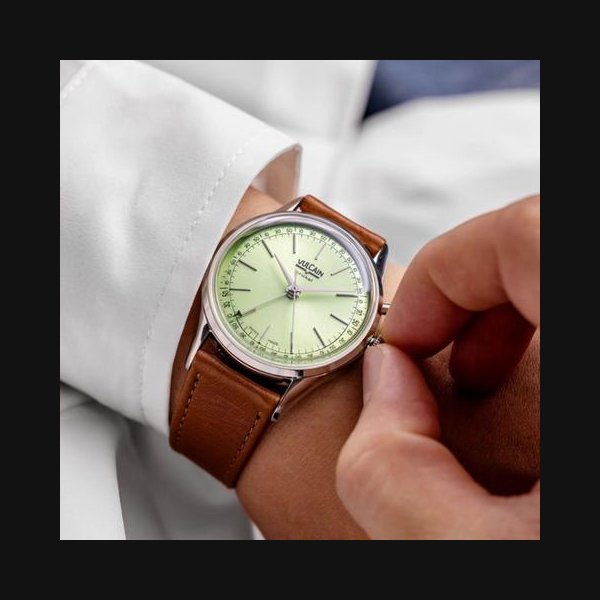 Vulcain CricketPresident 36mm Pistachio Green Brown Calf Strap Ref. 100172A90.BAC307