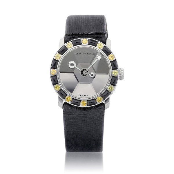 Gerald Charles Star Lady 30, Reference GC68, A stainless steel, diamond, yellow sapphire and onyx-set wristwatch with white gold bezel, Circa 1990 Star Lady 30 | 型號GC68 精鋼鑲鑽石、黃色寶石及瑪瑙腕錶，備白金錶圈，約1990年製 · GC68