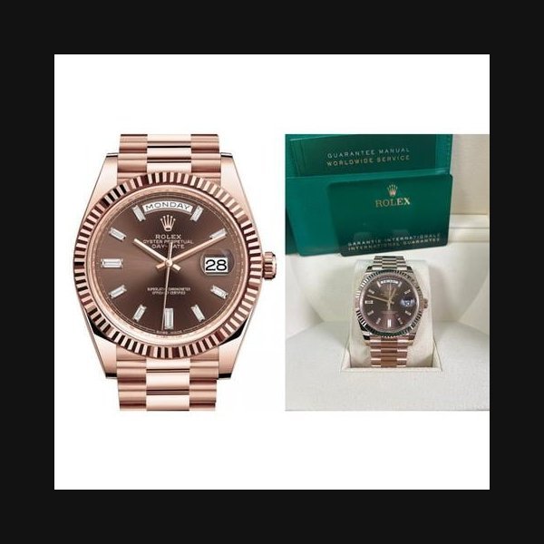 Rolex Rolex Day-DateRose Gold Day-Date 40 Watch - Fluted Bezel - Chocolate Baguette Diamond Dial - 228235