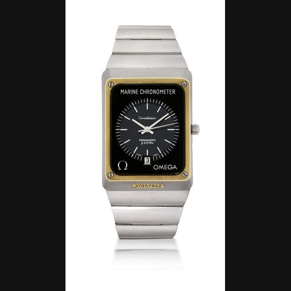 Omega OMEGA, MARINE CHRONOMETER, CONSTELLATION, MEGAQUARTZ STAINLESS STEEL QUARTZ WRISTWATCH WITH DATE AND BRACELET NO. 37057942, CIRCA 1970