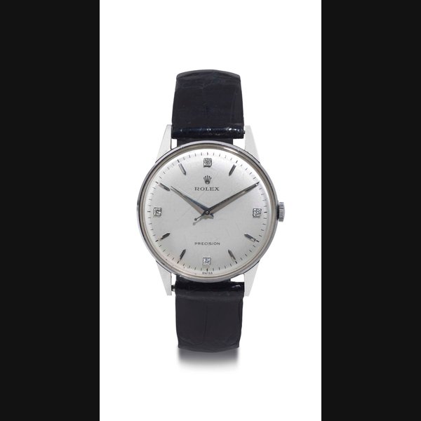 ROLEX. A STAINLESS STEEL AND DIAMOND WRISTWATCH WITH CENTER SECONDS SIGNED ROLEX, MOVEMENT NO. N10178, CASE NO. 170811, REF. 9022, CIRCA 1955