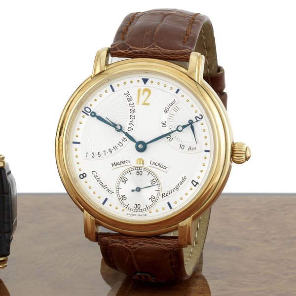 Maurice Lacroix. An 18K rose gold manual wind calendar wristwatch with power reserve Calendrier Retrograde, Ref:AD42802, Case No.76847, Sold 12th February 2001