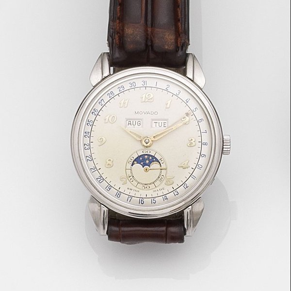 Movado Movado. A stainless steel manual wind triple calendar wristwatch with moon phase Ref:14920, Case No.C483208, Circa 1945 · 14920