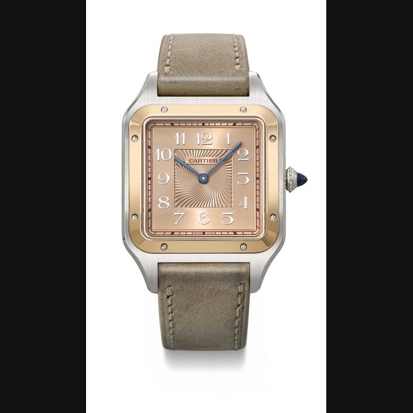 CARTIER. A VERY RARE AND ATTRACTIVE STAINLESS STEEL AND 18K PINK GOLD LIMITED EDITION WRISTWATCH SIGNED CARTIER, SANTOS-DUMONT XL, REF. W2SA0025, CASE NO. 4305, CIRCA 2021