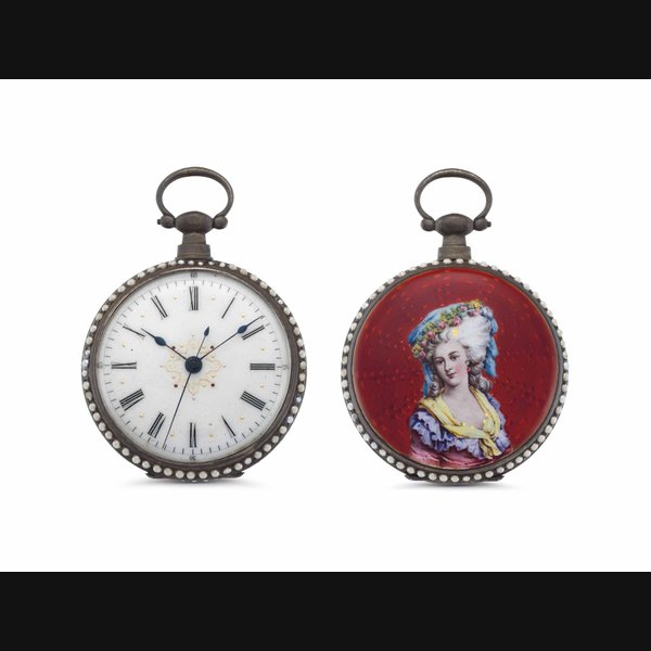 Swiss. A Silver Gilt, Enamel and Pearl-Seed Openface Key Wound Lever Pocket Watch with Center Made for the Chinese Market UNSIGNED, CASE NO. 84'164, LATE 19TH CENTURY