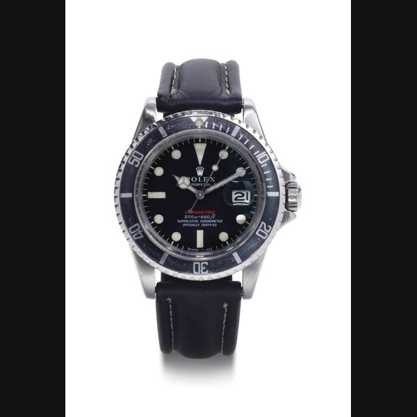 Rolex. A Fine And Rare Stainless Steel Automatic Meters First Wristwatch With Date And Center Seconds SIGNED ROLEX, OYSTER PERPETUAL DATE, RED SUBMARINER, 200M=660FT, REF. 1680, CASE NO. 2'254'075, CIRCA 1969
