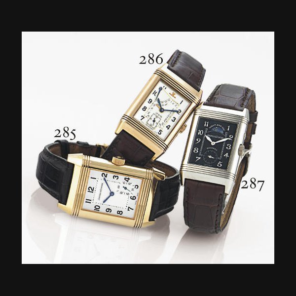 Jaeger-Lecoultre JAEGER-LECOULTRE. AN 18K WHITE GOLD RECTANGULAR REVERSIBLE DOUBLE DIALED WRISTWATCH WITH NIGHT AND DAY INDICATION SIGNED JAEGER-LECOULTRE, CASE NO. 2072589, REF. 270.3.54, CIRCA 2000