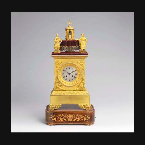A Louis Philippe ormolu and inlaid rosewood musical automaton striking table clock MOVEMENT NUMBERED 1483 811, MUSICAL MOVEMENT ATTRIBUTED TO LANGDORFF AND NUMBERED *1303*2*. CIRCA 1840