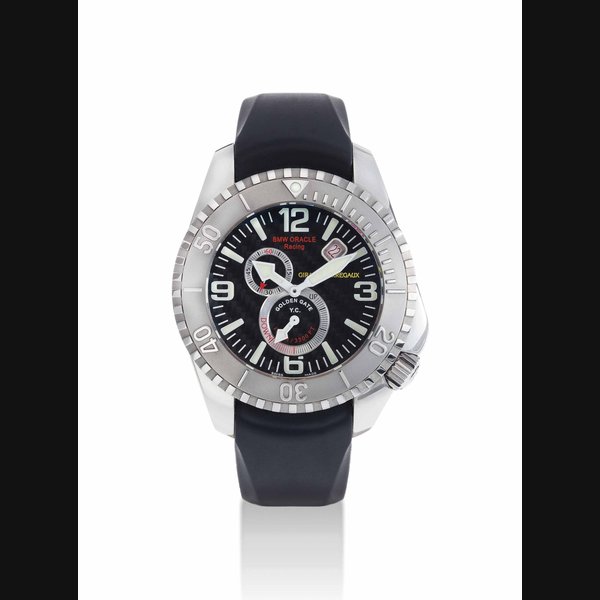 GIRARD-PERREGAUX. A FINE STAINLESS STEEL LIMITED EDITION AUTOMATIC WRISTWATCH WITH DATE AND POWER RESERVE INDICATION MADE TO COMMEMORATE THE 32ND AMERICA'S CUP SIGNED GIRARD-PERREGAUX, SEA HAWK II, BMW ORACLE RACING MODEL, NO. 500/1000, REF. 49'950, CIRCA 2007