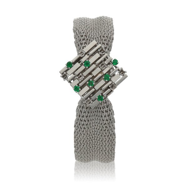 Omega White gold wristwatch with associated emerald-set cover and white gold bracelet Circa 1958