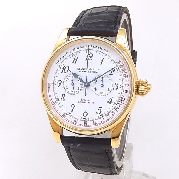 Ulysse Nardin Classico Single Button 18k Yellow Gold Black Leather Manual White Men's Watch 381-22