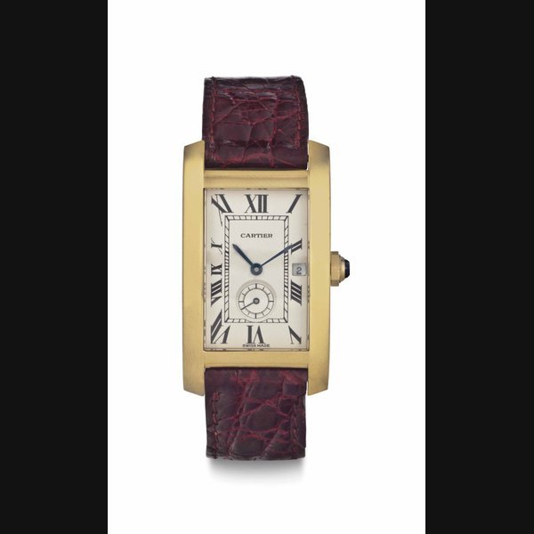 Cartier Cartier. An 18k Gold Rectangular Wristwatch SIGNED CARTIER, TANK AMERICAINE MODEL, CASE NO. 811'904, AND NO. 000570, CIRCA 1990