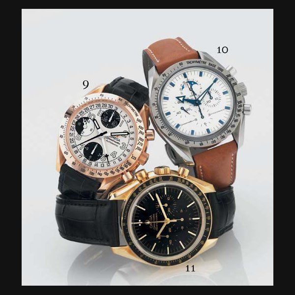 Omega OMEGA. A STAINLESS STEEL CHRONOGRAPH WRISTWATCH WITH DATE AND MOON PHASES SIGNED OMEGA, "SPEEDMASTER PROFESSIONAL", CASE NO. 77032766, CIRCA 2003