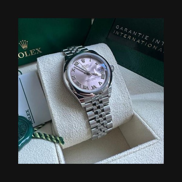 Rolex Rolex Lady-DatejustPink Roman Dial Stainless Steel Smooth Bezel Jubilee Bracelet